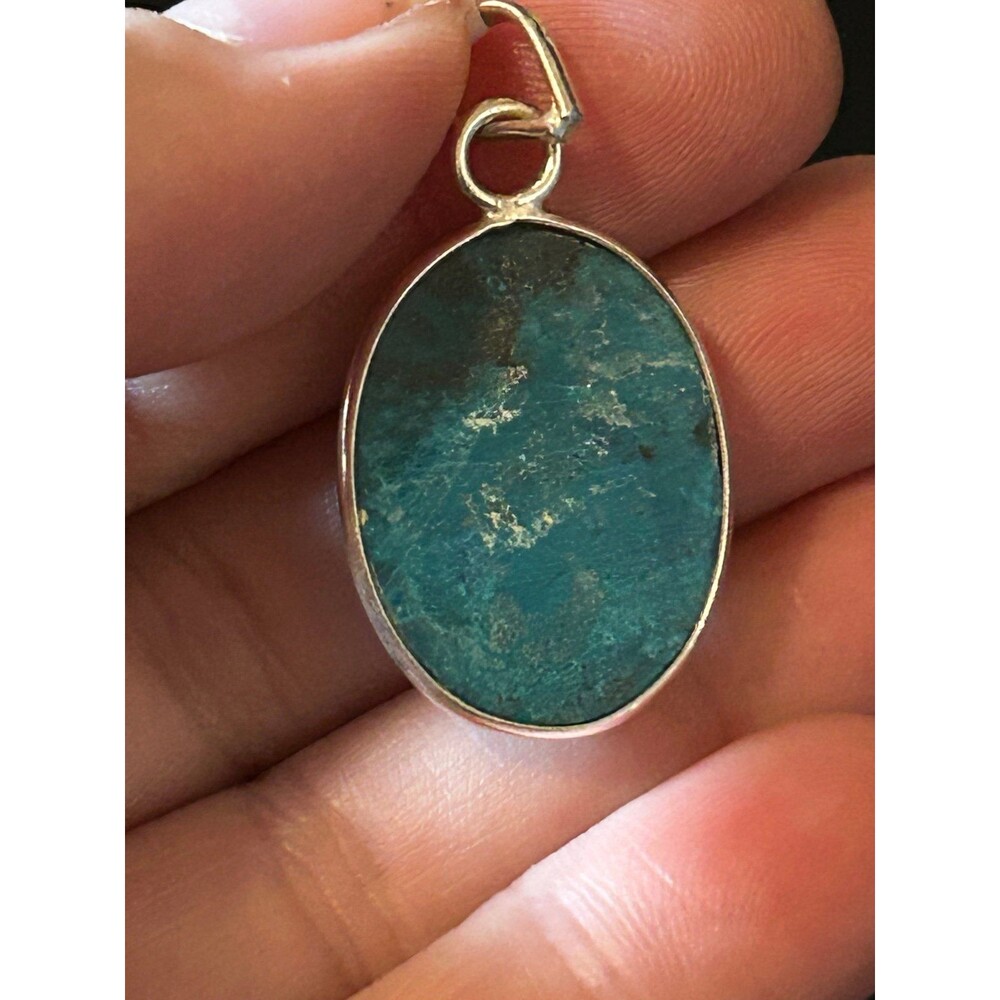 925 Sterling Silver Oval Shattuckite Pendant - Picture 5 of 12